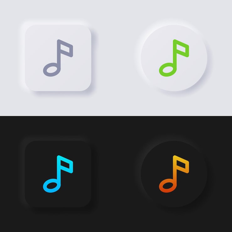 Vector 音樂音符按圖標組 多色形狀按<unk 軟介面設計為網頁設計 應用程式介面和更多按<unk向量
