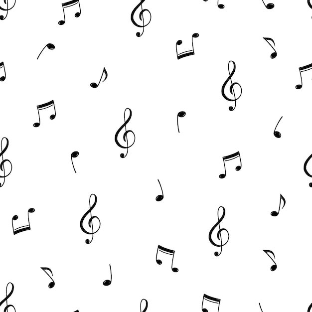 Vector music note doodle drawn pattern hand drawn sketch musical note seamless background melody symbol black shape pattern vector illustration