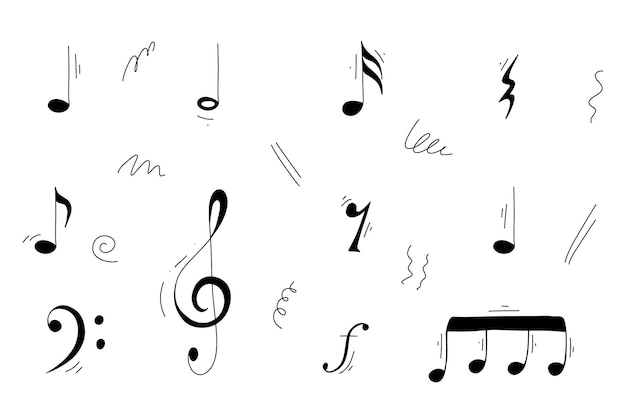 Music note doodle Hand drawn sketch style musical note key element Melody musical symbol black