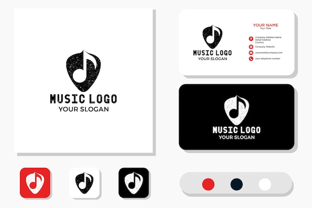 Music Note and Guitar Pick Logo and Business Card