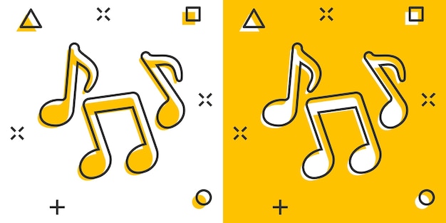 Music note icon in comic style Song cartoon vector illustration on white isolated background Musician splash effect sign business concept