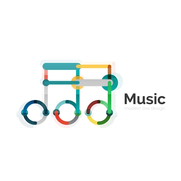 Disegno geometrico della linea sottile e piatta del logo della nota musicale