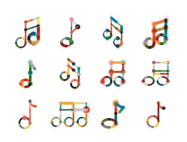 Vettore logo della nota musicale imposta icone geometriche piatte e sottili