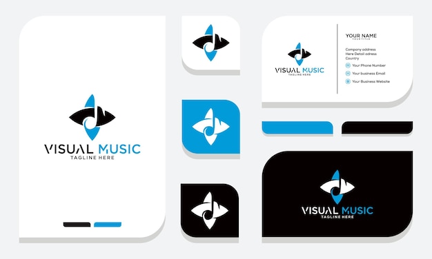 Music note symbols logo eye and business card