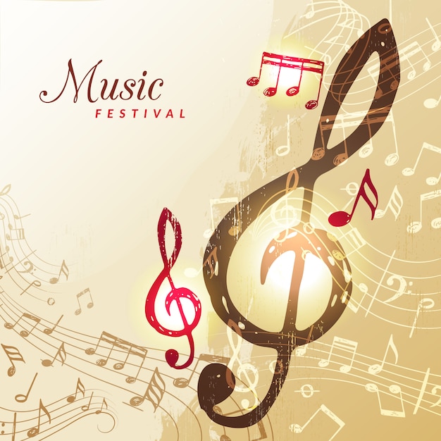 Vector music notes background. festival instrument song sound stave treble clef illustration