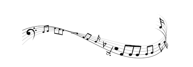 Vettore sagome di note musicali. melodia classica astratta monocromatica, canzone o audio su sfondo onda linea nera. illustrazione dell'icona di vettore isolata su fondo bianco