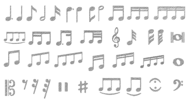 Insieme di simboli di schizzo di note musicali