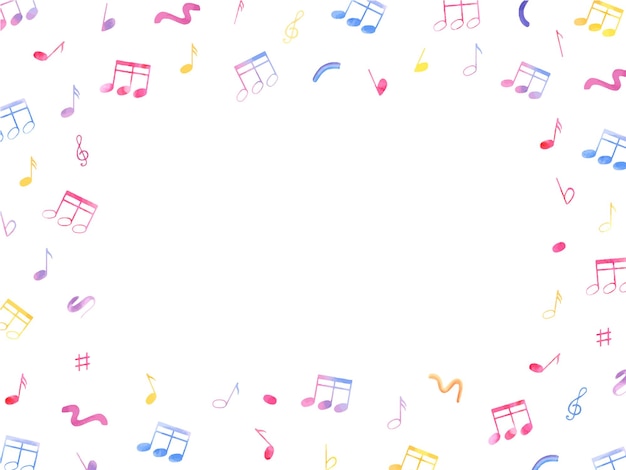 音符 音符は様々な色で 横のフレームにテキストのコピースペースがあります 音声要素 信号 音声録音 音楽学校の挨のための水彩イラスト