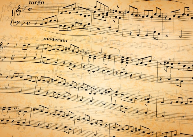 Music notes on stave, old paper background