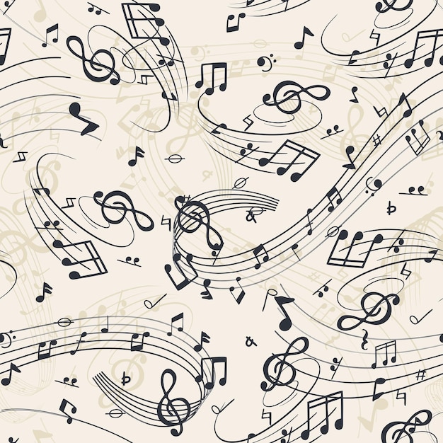 Music notes textile seamless pattern