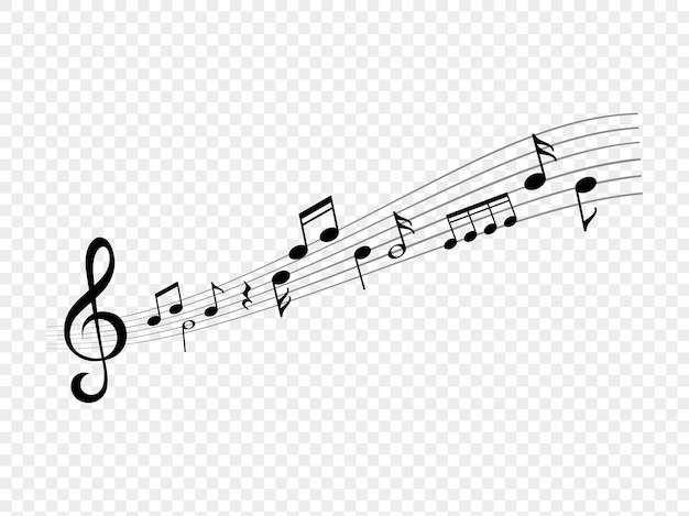 Вектор Музыкальные ноты волна. абстрактная живая песня. музыкальные ноты и знаки скрипичного ключа на волнах линии счета