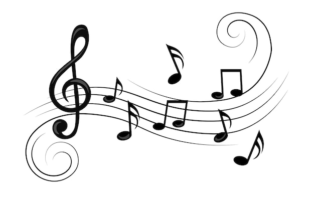 曲線と巻きの音符 スタッフ 高音鍵音符 ミュージシャン フラット 抽象的な漫画ベクトル