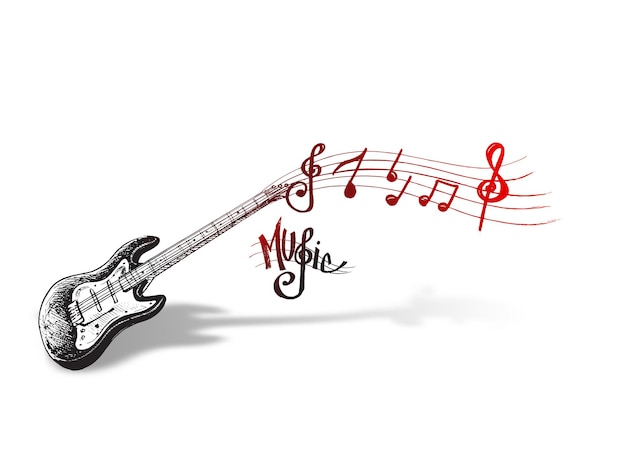 Music notes with guitar player for design use vector illustration