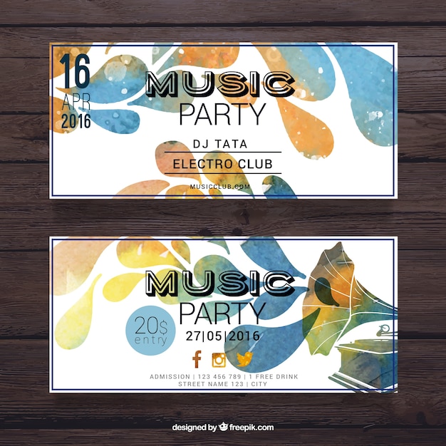 Vector music party banner with gramophone