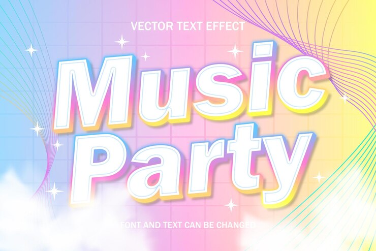 Vector 音樂派對彩色幻想排版可編輯的文字效果風格模板俱樂部舞蹈風格