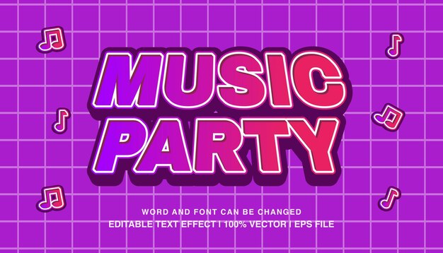 Music party editable text effect template 3d cartoon retro style typeface