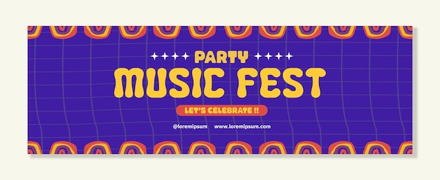 Vector music party festival banner template horizontal with flat retro trendy 90s abstract shapes