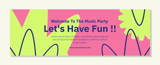 Vector music party festival banner template horizontal with flat retro trendy modern abstract shapes