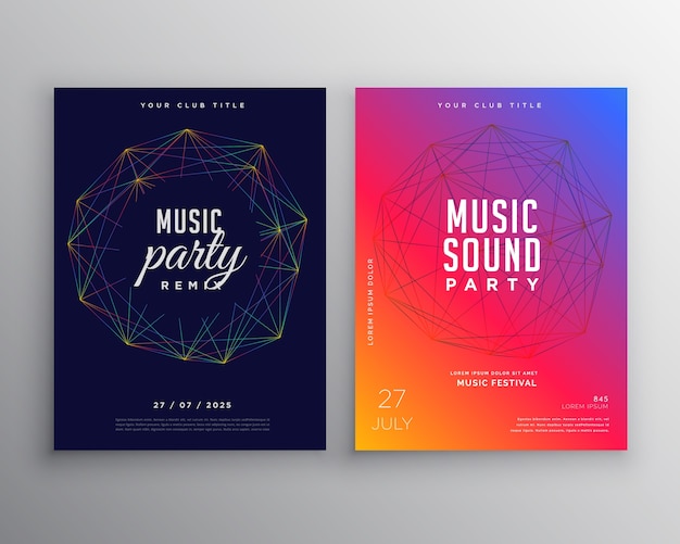 Vector music party flyer template design with digital lines mesh