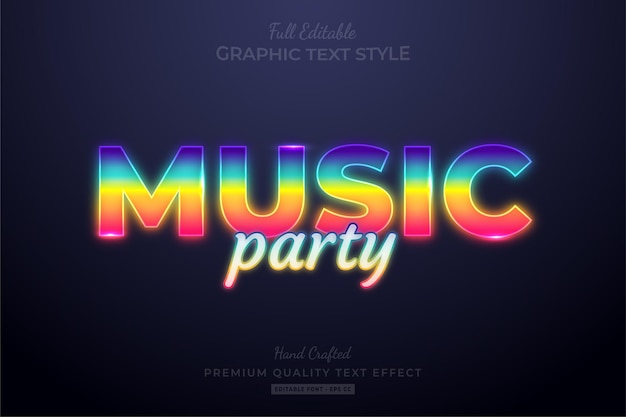 Vettore music party gradient neon stile carattere modificabile effetto testo