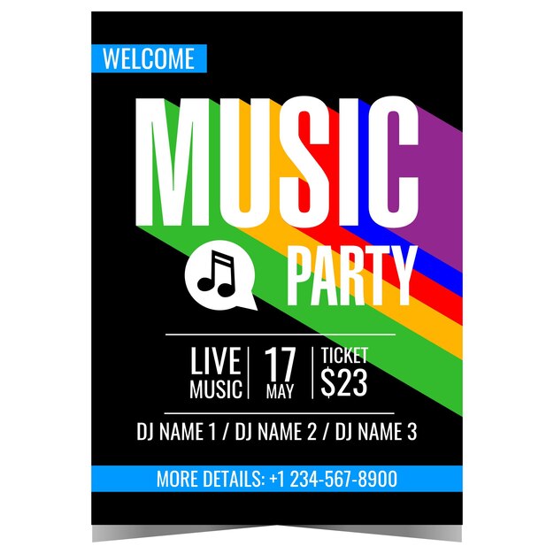 Music party invitation for disco dance show carnival or festival