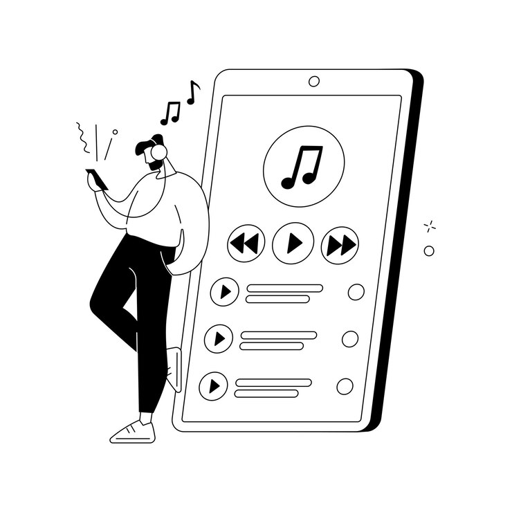 Vector music playback abstract concept vector illustration music streaming internet technology recorded audio broadcasting concert video playback tv application abstract metaphor