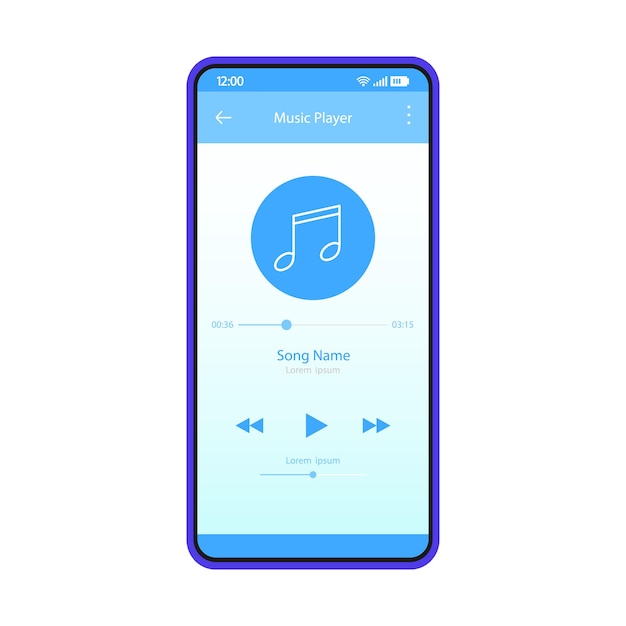 music player app interface vector color template