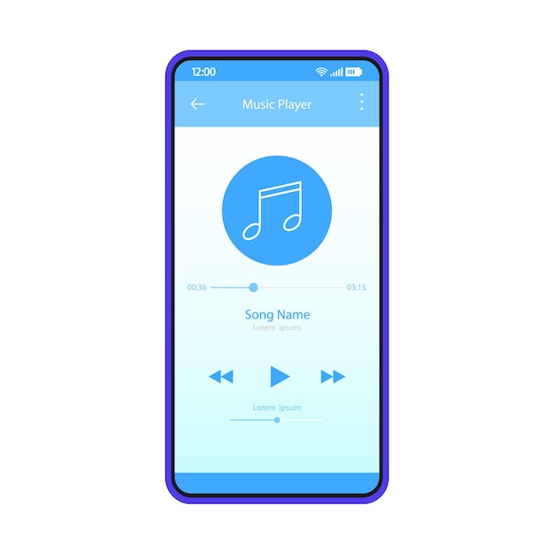 Music player app interface vector color template