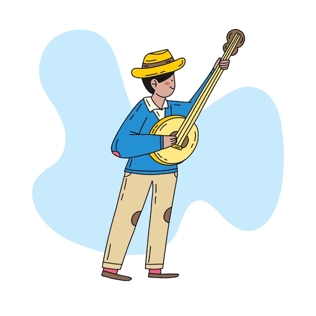 Music player flat hand drawn illustration. Simple line vector character design. Summer music