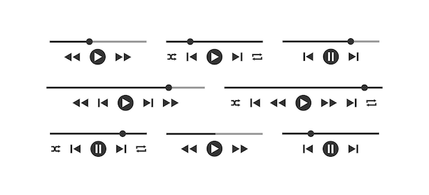 벡터 음악 플레이어 아이콘 세트 멀티미디어 앱 버튼 그림 기호 기호 재생 오디오 트랙 벡터