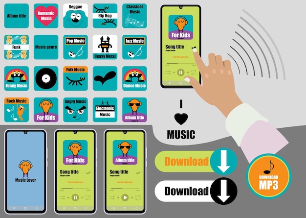 Vettore interfaccia del lettore musicale nel telefono cellulare