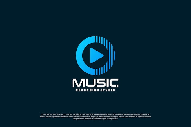 Design del logo del lettore musicale musica con il concetto di logo di riproduzione dell'icona