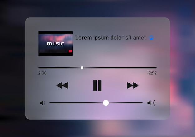 Vector music player, music player template, music player app design, screen vector illustration