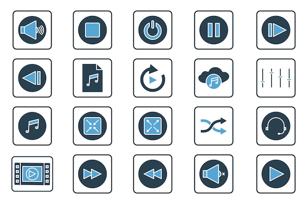 Vector music player set icon icon related to multimedia solid icon style simple vector design editable