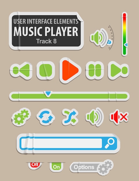 Vector music player user interface element in paper style