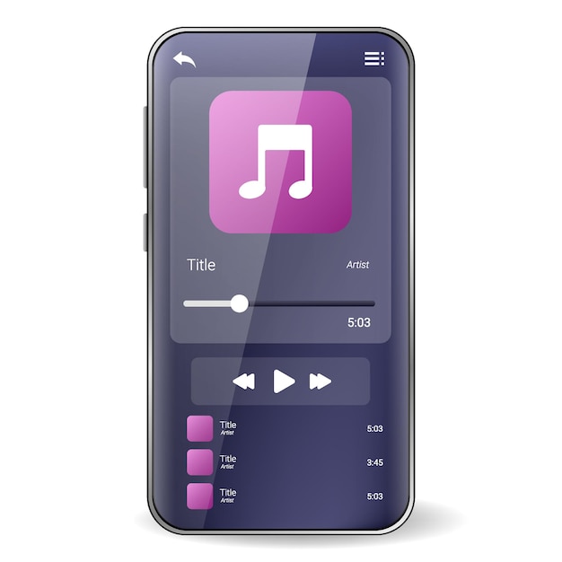 Vettore smartphone realistico dell'interfaccia utente del lettore musicale