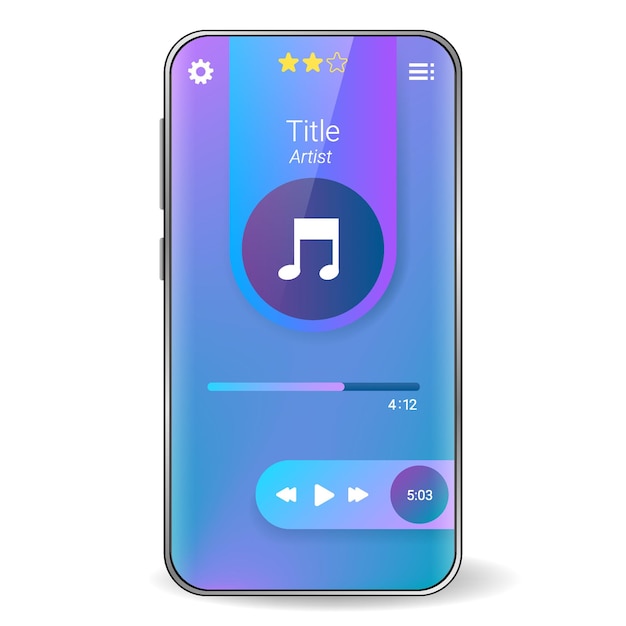 Vettore smartphone realistico dell'interfaccia utente del lettore musicale