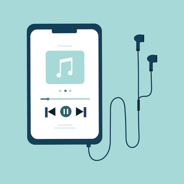 Music player with headphones on green background