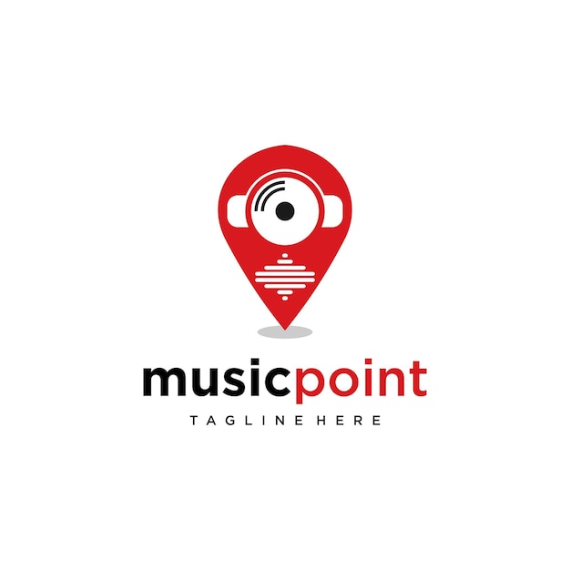 Vector music point logo with a red headphone