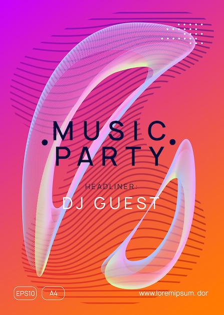 Vector music poster. dynamic gradient shape and line. bright show brochure concept. neon music poster. electro dance dj. electronic sound fest. club event flyer. techno trance party.