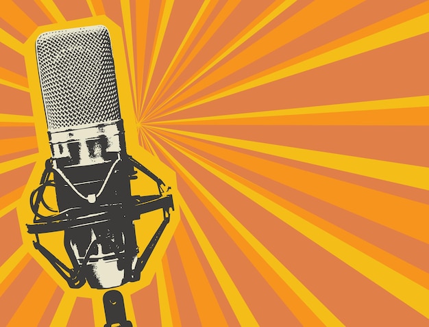 Music poster with microphone and orange rays