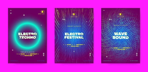 Vector music posters collection neon flyers for electronic festival