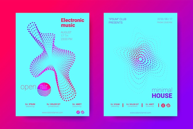 Music posters collection neon flyers for electronic festival