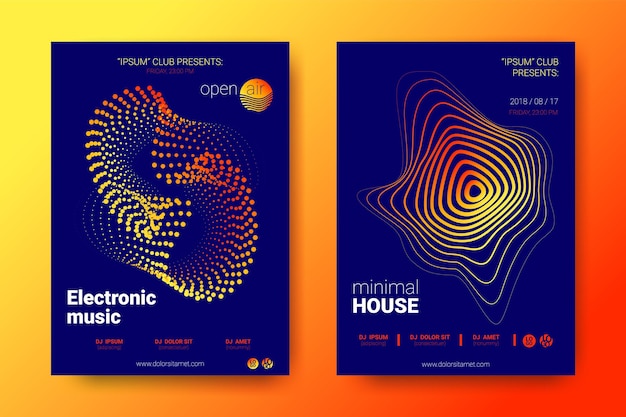 Vector music posters collection neon flyers for electronic festival