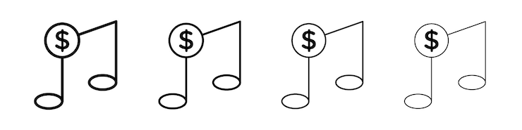 Vector music price icon outline sign symbol set