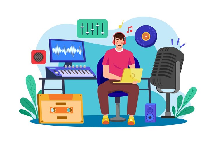 Vector music producer illustration concept on white background