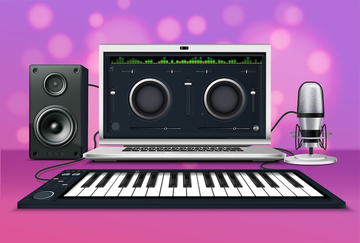 Vector music production illustration in realistic style