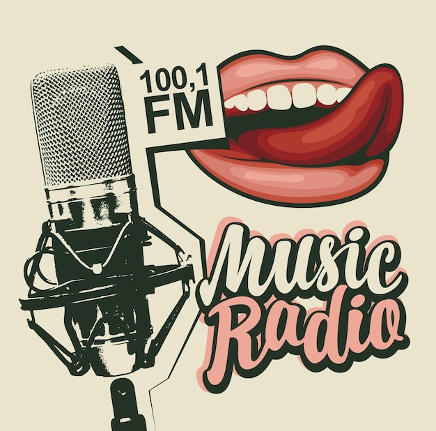 music radio with microphone and mouth