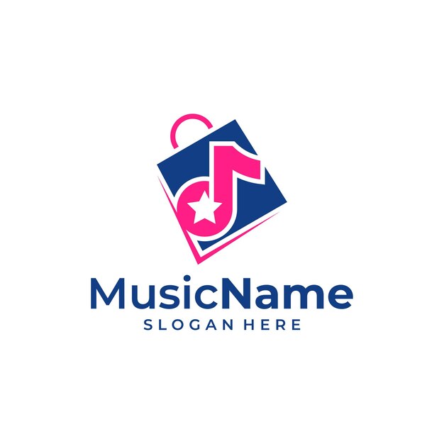 Music shopping store bag logo illustration template Shop music logo design concept vector