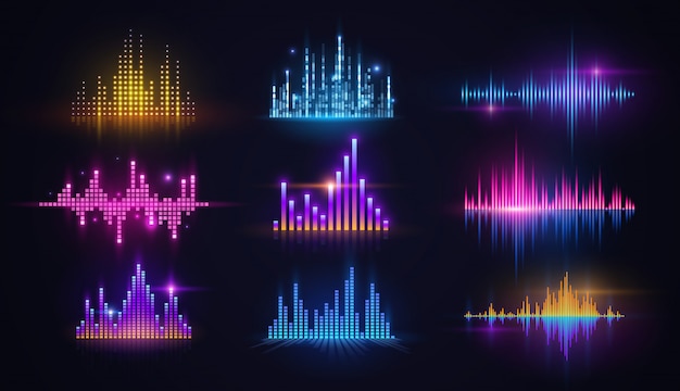 Vector music sound wave neon equalizers, audio technology